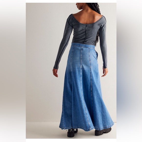 Free People Catch The Sun Denim Maxi Skirt - Picture 7 of 14